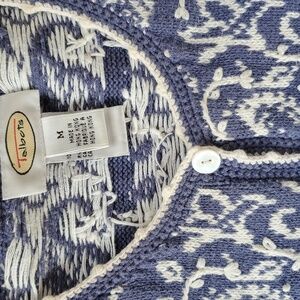 Talbots Cardigan Medium 100% cotton Blue/White